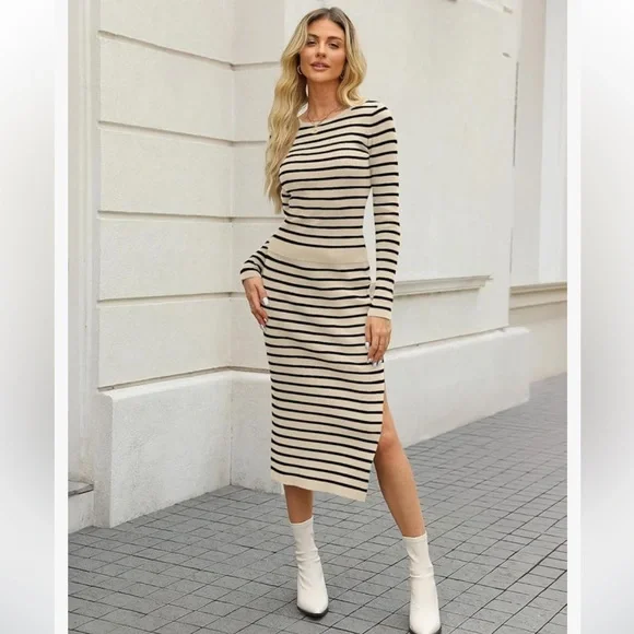 Two piece striped sweater and skirt set size medium - Picture 3 of 10